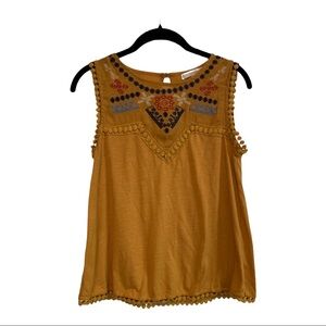 G. collection mustard yellow boho embroidered tank top